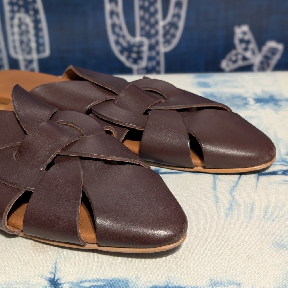 Pilcro Leather Twisted Slip On Slide Mules Flat Sandals Brown Women's 39 US 8.5 - Picture 4 of 9